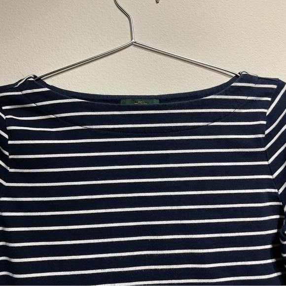 Classic Ralph Lauren Navy/White Blue Stripped Dress Size S. MIDI Length Coastal - Picture 3 of 6